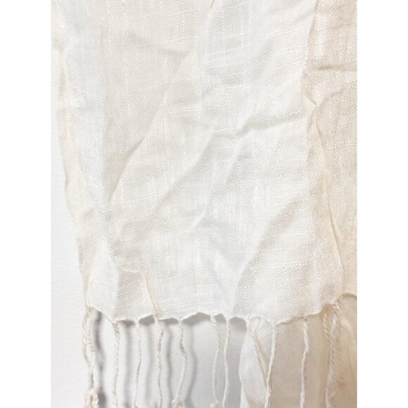 New Bindya NY Ivory Boho Fashion Scarf Sheer Mesh Tassel Fringe Wrap‎ 25”x72” - Picture 5 of 8